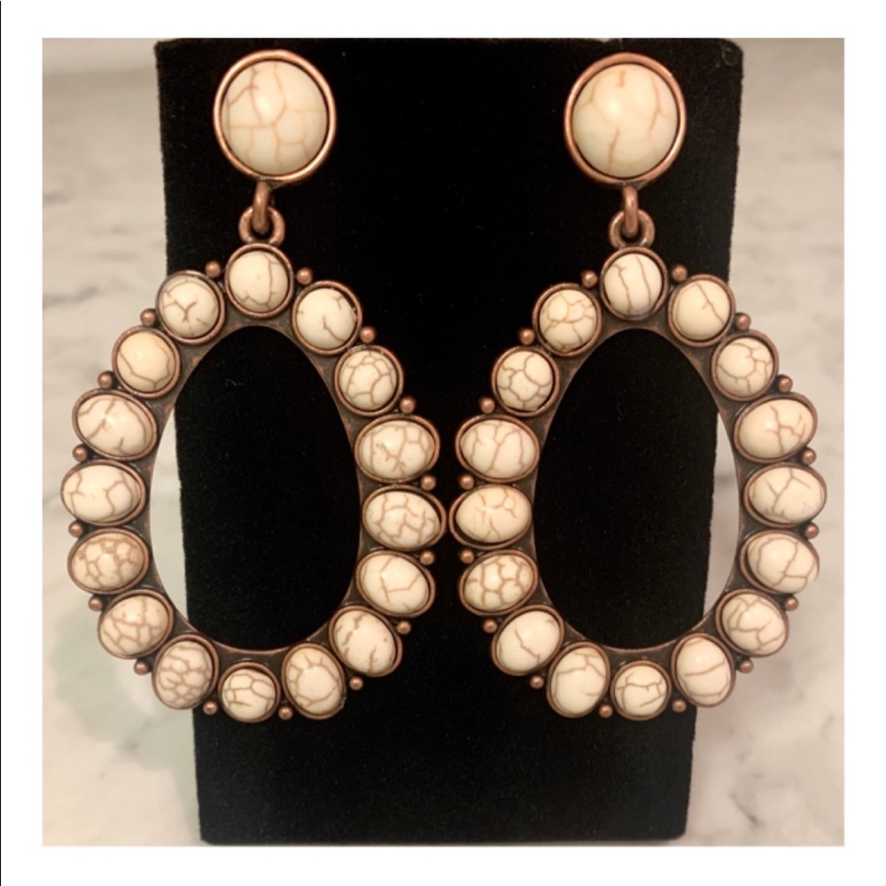 Burnished Coppertone Ivory Oval Earrings